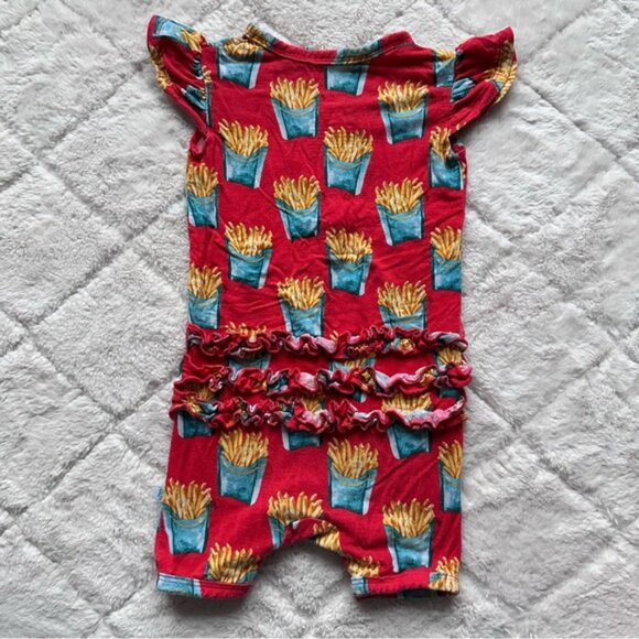 Posh Peanut | “Time Fries” Red Ruffle Butt Shorts Romper | Size 6-9 Months - Picture 3 of 11